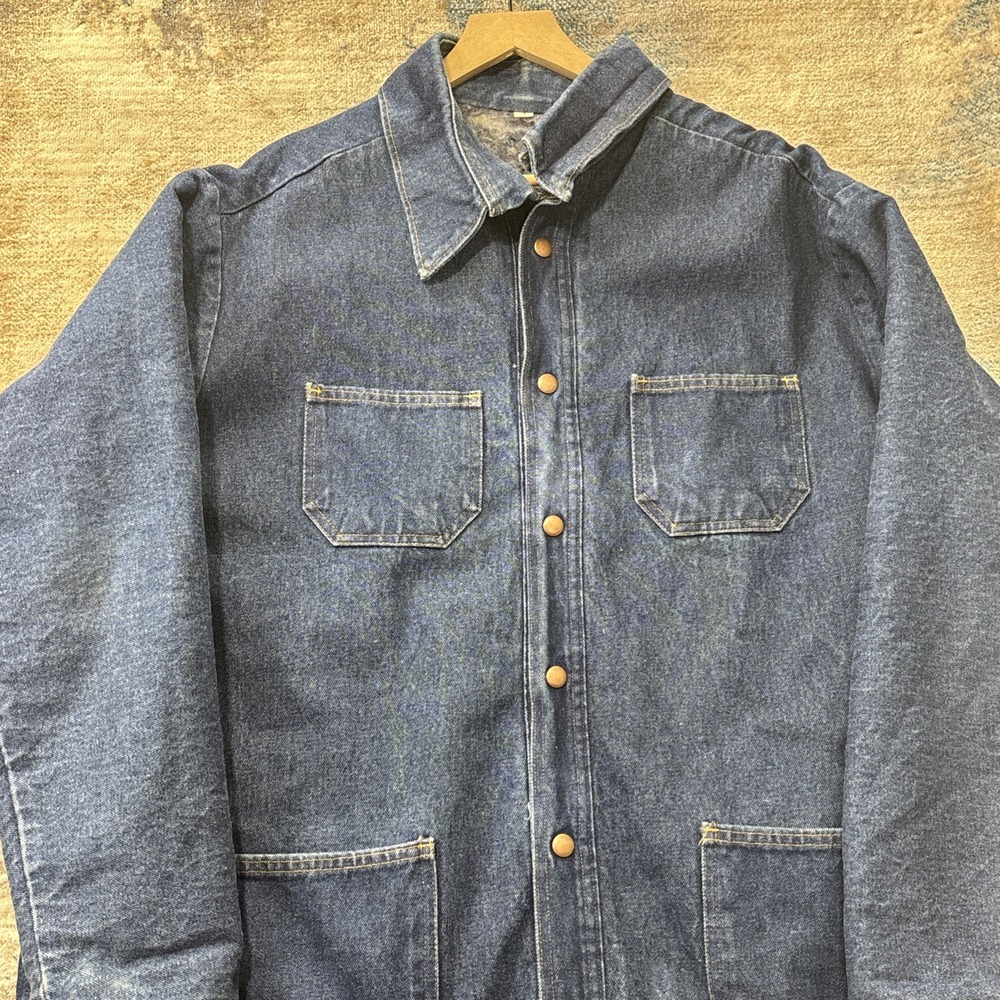 Vintage Denim Chore Coat Mens Large Blanket Lined Workwear Barn Jacket 4 Pocket
